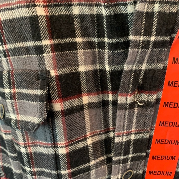 Men's Plaid Button-Down Shirt in Black, Gray, and Red - Picture 3 of 4